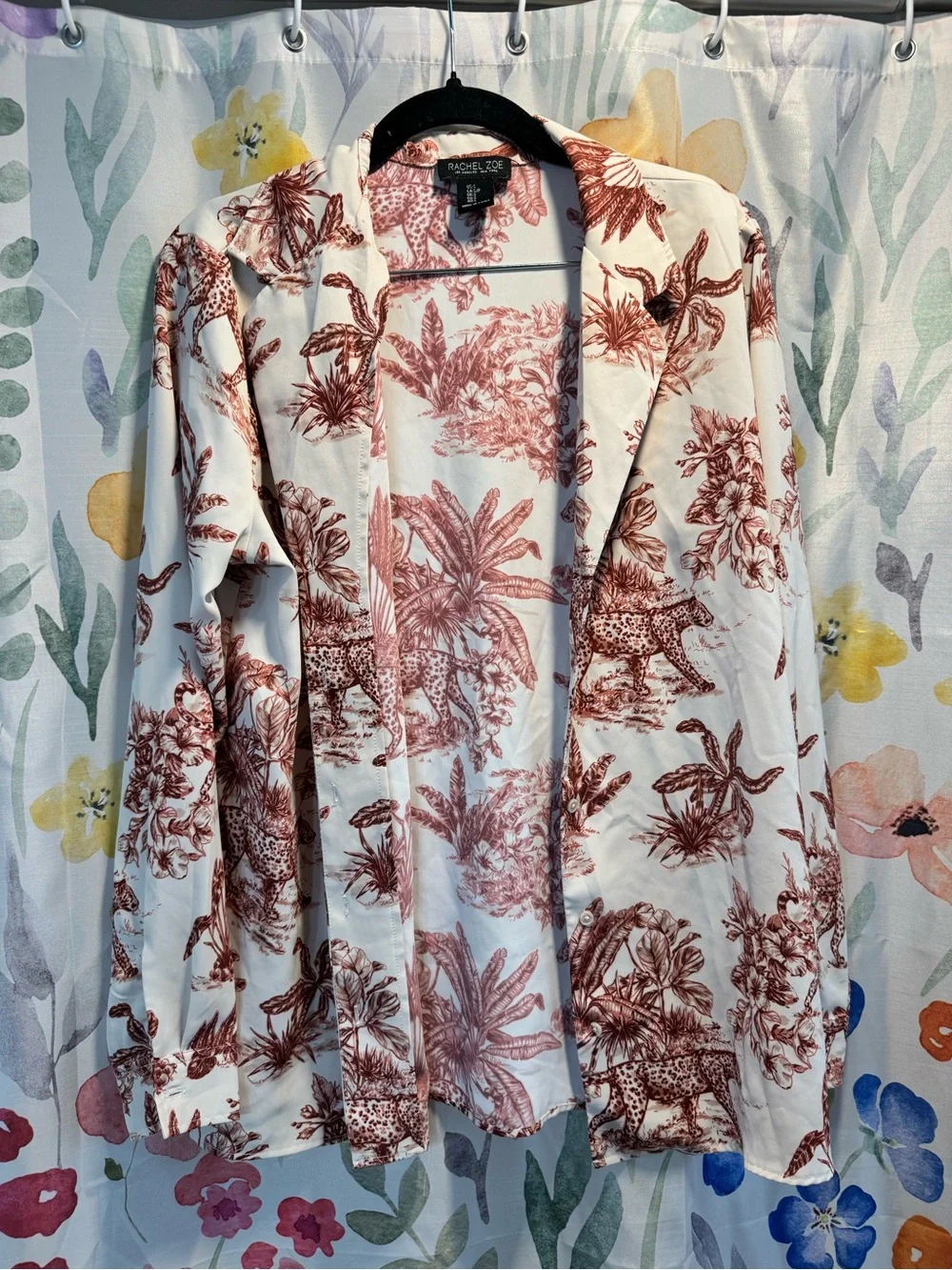 Rachel Zoe White Blouse with Rust Botanical & Leopard Print
